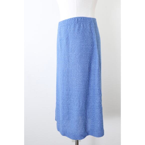 Vintage 1970s It's Pure Gould Nubby Knit Midi Skirt Blue Elastic Waist - Picture 4 of 9